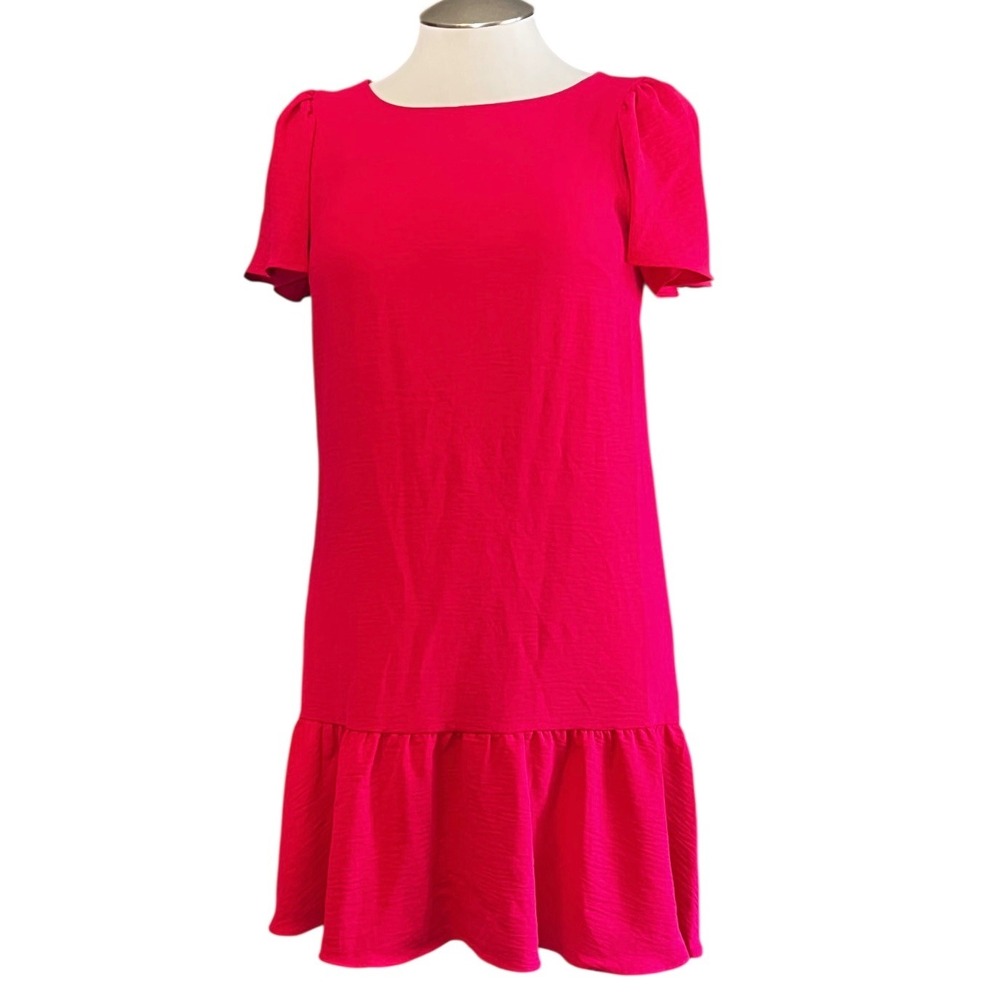 DKNY Women's Pink Short Sleeve‎ Ruffle Hem Shift Dress Size 10